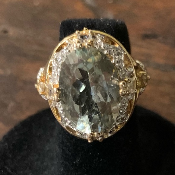 Prasiolite Amethyst. Ring. SZ 5. SS two tone. 5 Ct. Oval - Picture 5 of 9